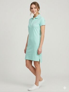 Polo Ralph Lauren Mint Green Cotton Mesh Short Sleeve Polo Dress Large L Preppy